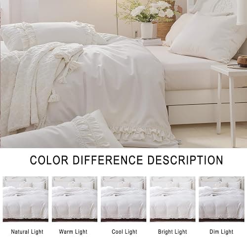 Merryword 100% Cotton Ruffled Duvet Cover Set Queen, White Shabby Chic Farmhouse Bedding Set French Country Cute Comforter Cover thumbnail 5