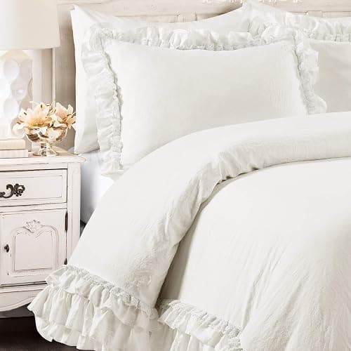 Lush Decor Ella Ruffle Lace Comforter, 3 Piece Set, Full/Queen, White - Cute Comforter - Queen Bedding Set - White Bedding Full Size - Coquette Decor - Ruffle Trim - Lace Trim thumbnail 3