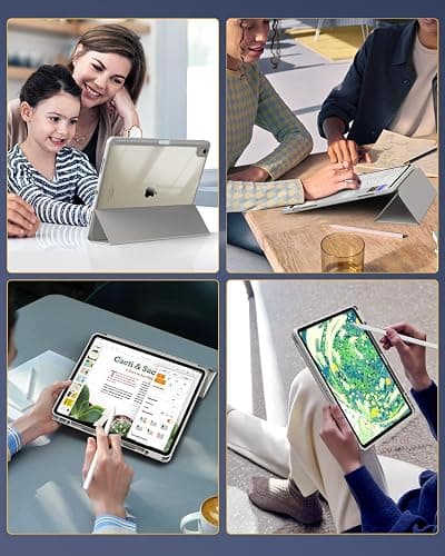 TiMOVO Case for New iPad Air 13 inch (M3/M2-2025/2024) with Pencil Holder, Slim Stand Protective Cover with Clear Transparent Back Shell for iPad Air 13 inch, Auto Wake/Sleep, Light Gray thumbnail 9