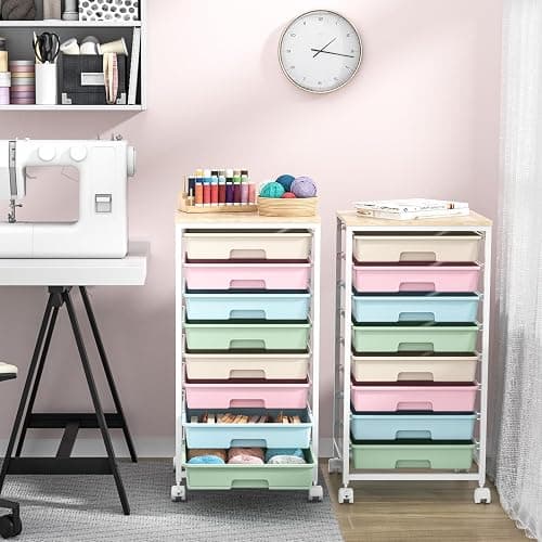 SYKIARIOL Rolling Storage Cart with Drawers,Utility Cart With 8 Drawers and Wooden Tabletop,Rolling Drawer Cart,Storage Drawer Cart for Living Room,Classroom,Bedroom,Bathroom,Dorm,Office,Rainbow thumbnail 7