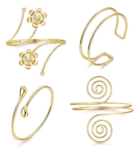 Vegolita 4Pcs Upper Arm Cuff for Women Open Adjustable Arm Bracelets Minimalist Coil Arm Armband Set - Image 1