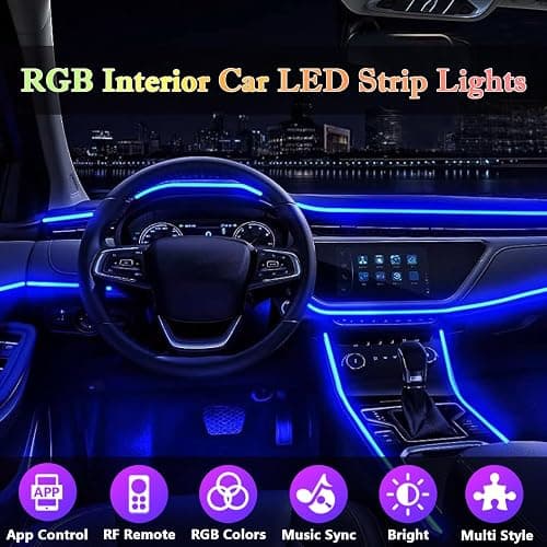 DEHERANE Interior Car LED Strip Lights, RGB 6 in 1 Ambient Lighting Kit with 315 inches Integrated Fiber Optic, 16 Million Colors Car Interior Lights with Wireless APP& Remote Control, Sync to Music thumbnail 2