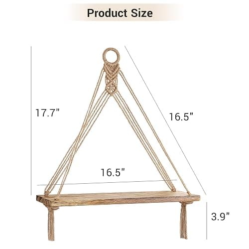 Mkono Macrame Hanging Shelves Boho Wall Decor Set of 2 Rustic Wood Floating Storage Shelf for Bedroom Bathroom Living Room Nursery Dorm Room, Display Shelving for Hanging Plants Photos thumbnail 3