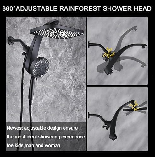 High Pressure Rain Shower Head: Upgrade Shower Heads with Handheld Spray Combo with Fixed Showerhead and 10 Sprays Handheld Shower Head, Detachable Showerheads Built-in Magnetic Docking and Power Jets thumbnail 8