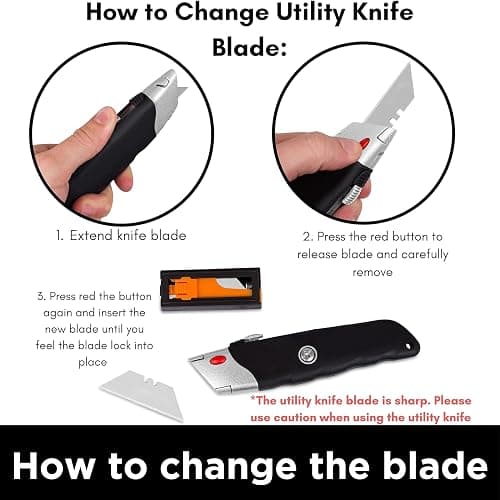 INTERNET'S BEST Premium Utility Knife Set | Retractable Box Cutter with Rubber Handle | Heavy-Duty Cutting for Cardboard, Carpet, Plastic | Retractable Blade | Includes 2 Razor Knives & Extra Blades thumbnail 8