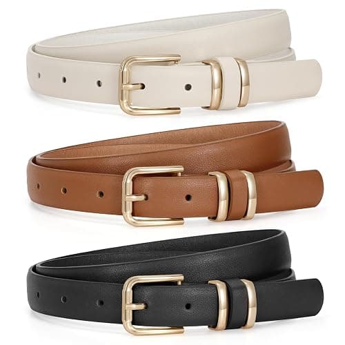JASGOOD 3 Pack Women's Leather Belts for Jeans Dress Pants Trendy Belts with Gold Buckle - Image 1
