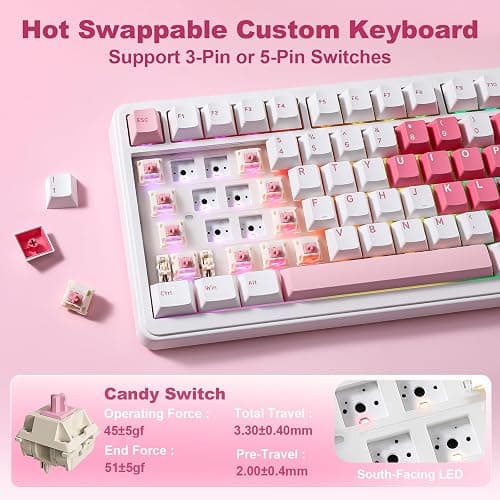 YUNZII B75 PRO MAX QMK/VIA Wireless Mechanical Keyboard,75% Layout with Screen and Knob,Custom Hot Swap Gasket,Creamy Pre-lubed Switches,Bluetooth/Type-C/2.4G for Win/Mac (White Heart,Candy Switch) thumbnail 5