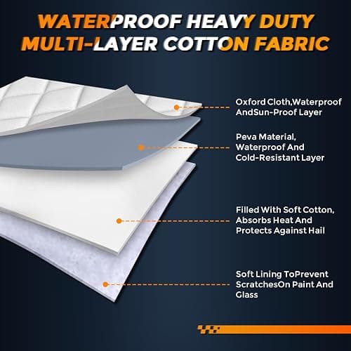 Kistrba Hail Car Cover for Full-Size Truck 220-235 Inches Long, 4-Layer Thickened Cotton Fabric Cover Protector, Custom Fit Folding Sun Shade Protection Blocker Windshield Cover thumbnail 3