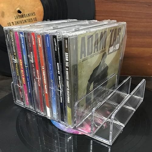 Pmsanzay DVD Storage Box - Clear Acrylic - Stackable DVD and CD Holder, CD Display Rack CD Organizer Stand - Holds up to 14 Standard CD Cases for Media Shelf Storage and Organization - No DVD thumbnail 5