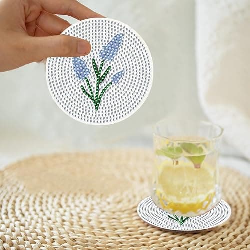 DOTZSO 8 Pcs Diamond Art Coasters Kit with Holder, Diamond Art Kits for Adults Beginners Small Diamond Painting Coasters, Arts and Crafts for Adults Supplies Item Sets (Flower) thumbnail 4