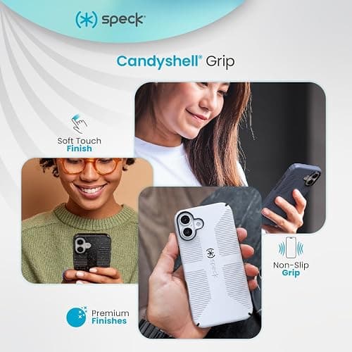 Speck CandyShell Grip iPhone 16 Case - Slim MagSafe - Black Glitter/Steel Black thumbnail 6