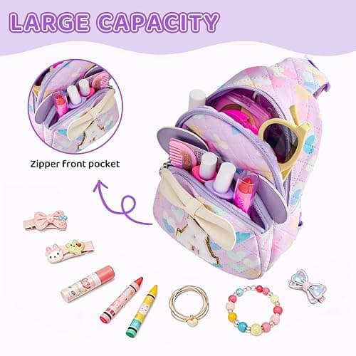 Birthday Gifts for Girls, Cute Purple Initial Purse for Kids | Small Crossbody Sling Bag with Gift Box for 3 4 5 6 7 8 Year Old Kids, Water Resistant PU (Purple S) thumbnail 9