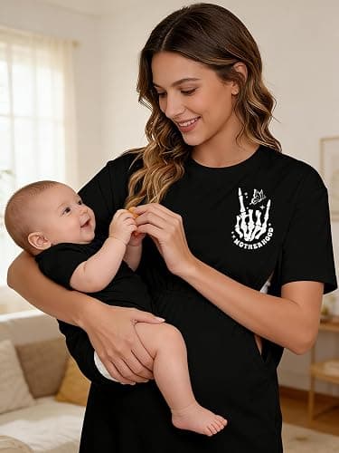 Comfort Breastfeeding Shirts for Women Zip Nursing Tops Causal Distressed Acid Washed Maternity Tees thumbnail 3
