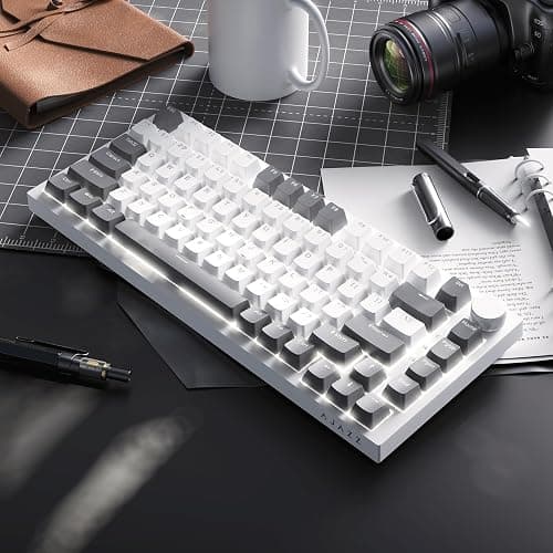 AJAZZ AK820 Mechanical Keyboard, 75% Hot Swappable Wired Keyboard with Volume Control Knob, QWERTY Layout, PBT Keycaps, Five-Layer Sound Insulation Pad, 82-Key Gaming Keyboard, Grey White thumbnail 7