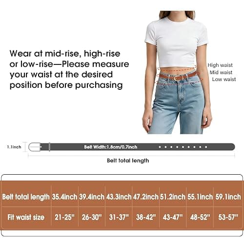 JASGOOD Womens Skinny Leather Belt Ladies Thin Faux Leather Belt with Gold/Silver Buckle for Jeans Dress Pants thumbnail 5