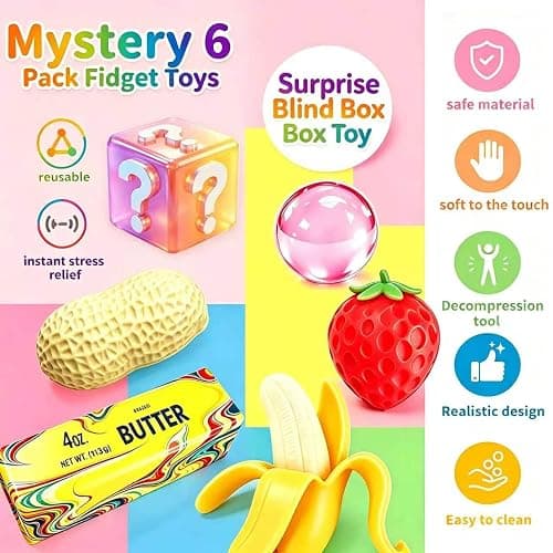 Squishy Toy Pack, Sensory Stress Relief Fidget Toys, Slow Rising TPR, 6 Pack Fun Food Squishy Set, Gifts for Kids and Adults, Birthday Party Favors, Classroom Prizes, Office Desk Decor thumbnail 4