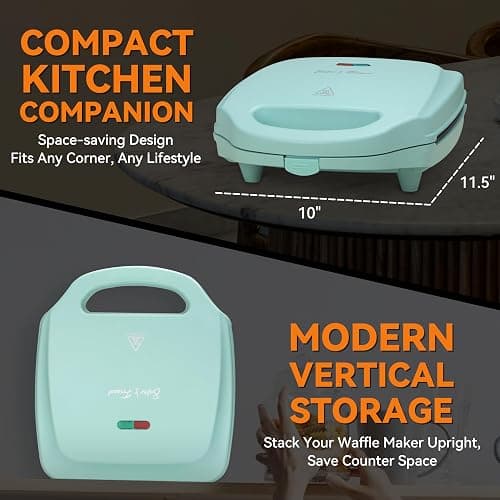 Baker's Friend Multi Mini Waffle Maker Machine, 6 x 3'' Small Waffle Iron, Perfect for Families and Individuals Use, Excellent Choice for Breakfast Brunch Parties & Events, Aqua thumbnail 5