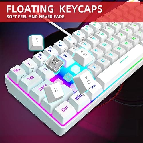 Snpurdiri 60% Wired Gaming Keyboard, 61 Keys RGB Backlit Wrist Rest Ultra-Compact Mini Waterproof Keyboard for PC Computer Gamer (White) thumbnail 4