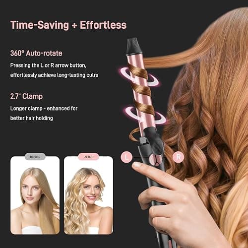 Rotating Curling Iron - 3 in1 Automatic Curling Irons with Interchangeable CurlingWand, 3/4, 1 1/4, 1 Inch for Lasting Beach Waves, Adjustable Temp, Instant Heat, Dual Voltage (Rose Gold) thumbnail 3