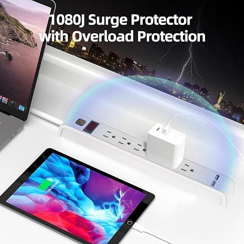 TiFFCOFiO Power Strip Surge Protector with 6 Outlets & 2 USB Ports, 14 AWG | 600 Joules, 4 ft Extension Cord, Wall Mountable, ETL Listed, 15A/1875W thumbnail 6