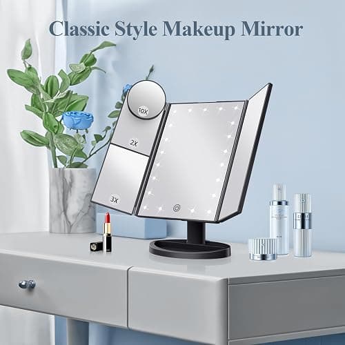 HUONUL 2X/3X/10X Magnifying Vanity Mirror with Light, Trifold Makeup Mirror | Touch Dimming, Dual Power, Clear View for Makeup, Skincare. Dorm Room Essentials. Birthday Gifts for Women, Mom, Wife, Girls thumbnail 7