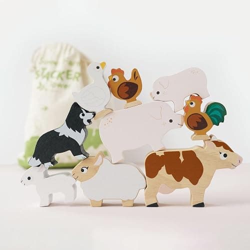 Le Toy Van Petilou Wooden Sunny Farm Stacking Animals and Bag | Farmyard Animal Building Blocks, Balancing Toy, Wooden Animal Toys for Toddlers, Suitable for 18 Months and Up thumbnail 2