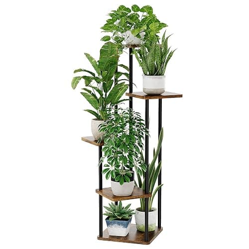 Bamworld Support Plantes Intérieur À 5 Niveaux, Porte Plante Intérieur Pour Plusieurs Plantes, Étagère Plante En Métal Brun, Porte Plante Extérieur (Brun Rustique) - Image 1