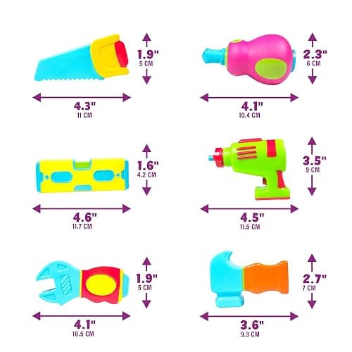 Tub Works® Tools™ Mold Free Bath Toys, 6 Pack | Sealed, No Hole Bath Toys Design Keeps Moisture Out | Soft, Squeezable & Float on Water | Easy-Grip Baby & Toddler Bathtub Toys | Great for Baby Pools thumbnail 2