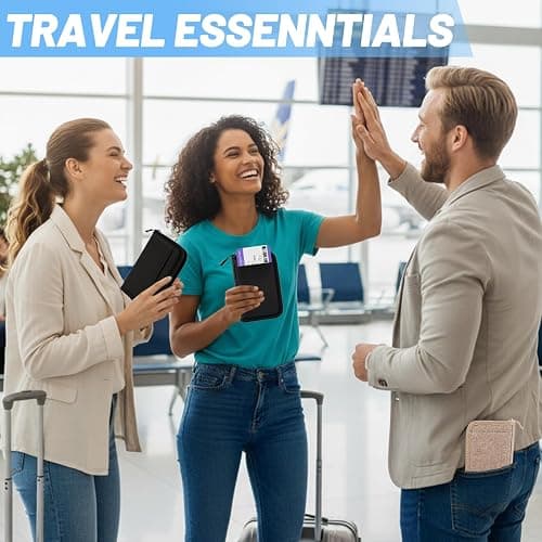 Passport Holder for Travel Essentials, RFID Blocking Protector Passport Wallets, Passport Document Organizer Case for Travel Must Have, Passport Book for Women, Couple, Family Cards, Tickets, ID, Cash thumbnail 2