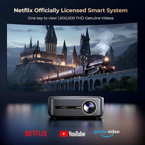 ⭐⭐⭐ [1000 ANSI & Audio by DBX-TV] Alvar Smart Projector with WiFi 6 and Bluetooth, 30W Speakers, NetfIix Licensed & DoIby Audio Outdoor Proyector, Auto Focus Native 1080P Projector with HDR10, Black thumbnail 3