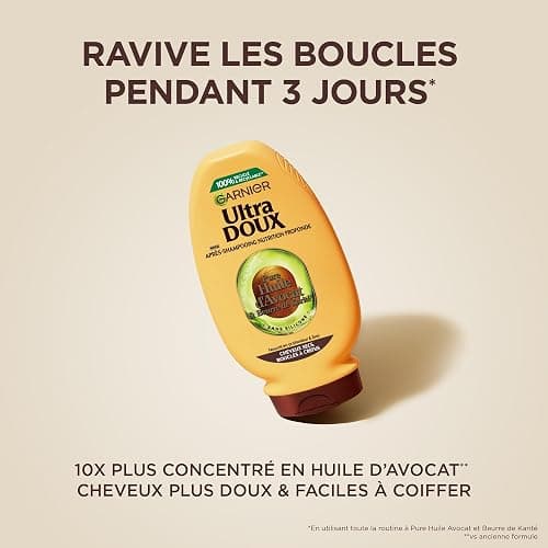 Garnier Ultra Doux - Après-Shampooing pour Cheveux Secs, Bouclés à Crépus - À l'Huile d'Avocat et Beurre de Karité - Texture Crémeuse et Onctueuse - 360 ml - Homme & Femme thumbnail 2