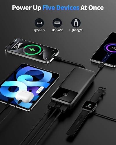 Power Bank Portable Charger 40000mAh, 22.5W Fast Charging, Built-in USB-C & Lightning Cables, Charge 5 Devices Simultaneously LED Display for iPhone and Android Phones and Most Electronic Devices thumbnail 3