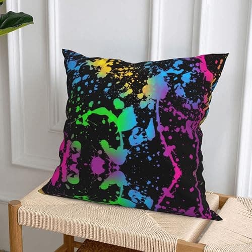 Rqzwdq Glow in Dark Splatter Neon Set of 4 Throw Pillow Covers Square Pillowcase Home Decor for Couch Sofa Bed, Double-Sided Pattern 18x18 Inches thumbnail 7