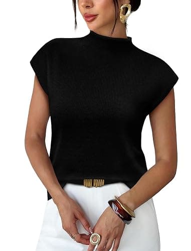 Sampeel Womens Short Sleeve Sweater Mock Neck Summer Top Dressy Casual Basic Knit Pullover Shirt - Image 1