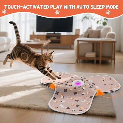 FUGODIWI ‌‌Interactive Cat Toys for Indoor Cats‌ Adult‌ with Feather Tail Switchable Mouse Sounds, ‌Kitten Enrichment Toys‌ for Hunting Self Play, Automatic Rechargeable Quiet Game to Bored (Pink) thumbnail 6