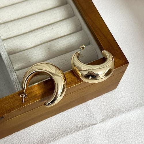 Chunky Gold Hoop Earrings Thick Half Open Hoop Huggie Earring for Women thumbnail 5