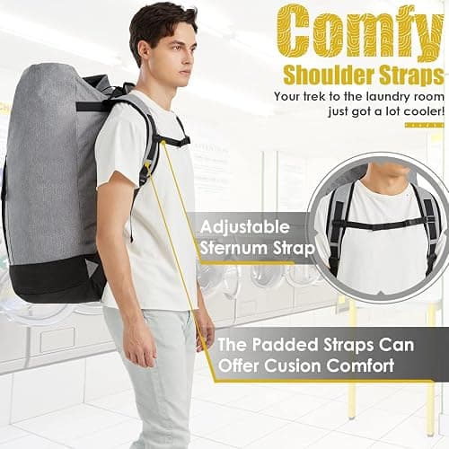 Laundry Bag for College, 115L Heavy Duty Laundry Backpack with Shoulder Straps, Large Dirty Clothes Bag for Dorm, Apartment and Laundromat, Laundry Duffle Bag for Travel, Beach, Camping, oyster grey thumbnail 4