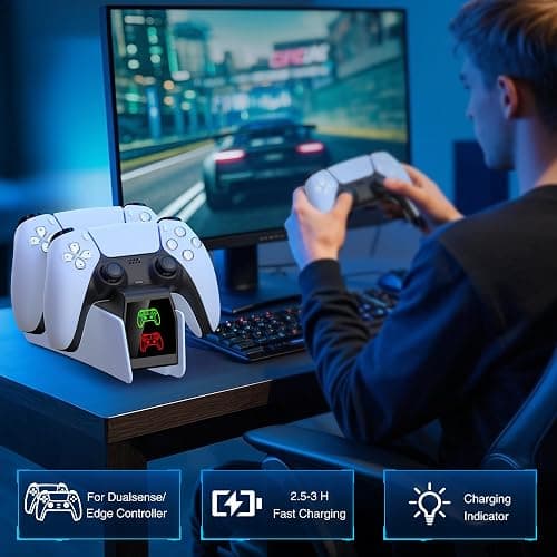 GAMSINGY PS5 Controller Ladestation für Dualsense Wireless/Edge Controller, Ladestation für PlayStation 5 Controller mit 2-3Std Schnelllade/LED-Ladeanzeige thumbnail 8