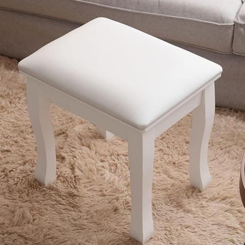 Vanity Stool, Padded Makeup Chair Bench with Solid Wood Legs, Dressing Table Seat, Cute Vanity Stools with Cushion, Modern Foot Stool Ottoman for Small Spaces, Living Room, Bedroom (Curved Legs) thumbnail 6