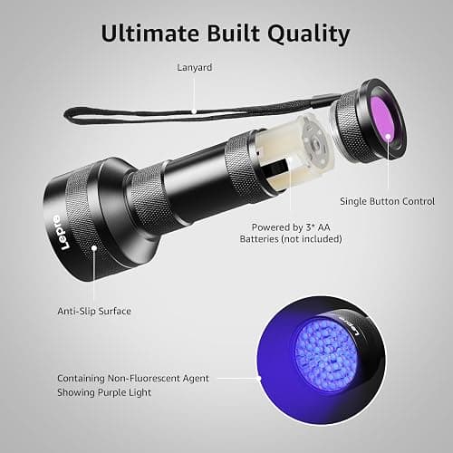 Lepro 51 LEDs UV Light Handheld Blacklight, UV Flashlight Black Light, 395nm Detector for Pet Urine, Stains, Bed Bug and Scorpions, Battery Not Included thumbnail 7