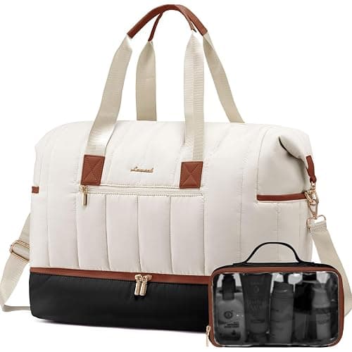 LOVEVOOK Travel Duffle Bag,Puffer Weekender Bags For Women with Shoe Compartment,42L Carry On Duffel Bags For Airplanes,Hospital Bag for Labor and Delivery,Overnight Bag,2Pcs Set - Image 1