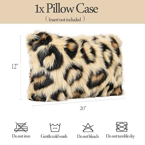 INSMEER Leopard Print Pillow Cover 12x20 Faux Fur Throw Pillow, Decorative Shaggy Cushion Cover for Couch, Fluffy Cheetah Pillow Case for Bedroom Sofa Home Decor thumbnail 2