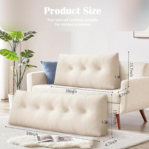 UUluhao Triangular Headboard Pillow Twin Dorm Bed Bolster Cushion Headboard Wedge Pillows Aqua Green,39 * 4.7 * 15.7in Large Wedge Cushions for Sitting in Bed thumbnail 2