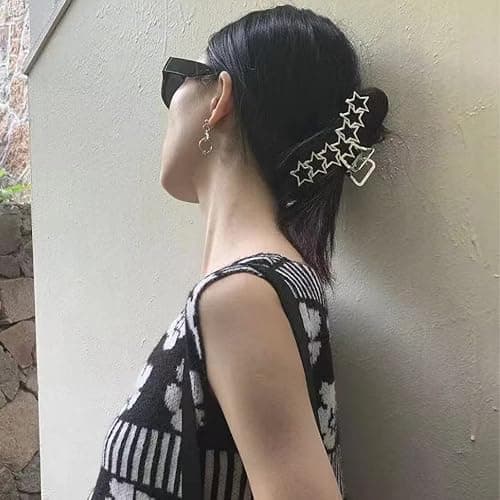 VOTACOS 2PCS Y2k Metal Hair Claw Clips Star Heart Hair Clips for Women Big Nonslip Design Claw Hair Clips for Thick and Thin Hair Stitching Silver Large Hair Accessories for Women and Girls. thumbnail 3