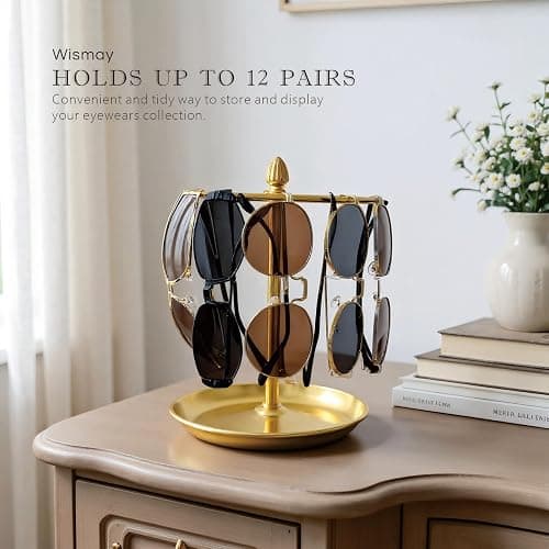Wismay Sunglasses Organizer, Glasses Display Stand for 12 Pairs, Base Storage for Jewelry (Metal+Gold) thumbnail 4