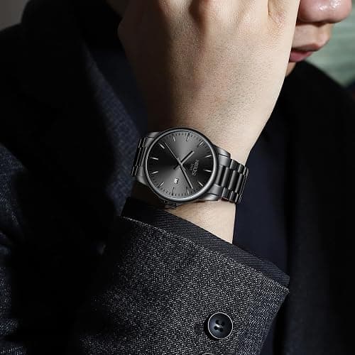 NIBOSI Men Watches Analog Quartz Stainless Steel Black Watches for Men Waterproof Business Classic Watch with Day and Date Display Wrist Watch for Work and Casual Wear thumbnail 3