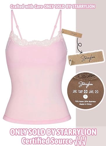 Starrylion Padded Lace Cami Top Double Lined Sexy Tank Top Spaghetti Strap Club Party Shirt thumbnail 4