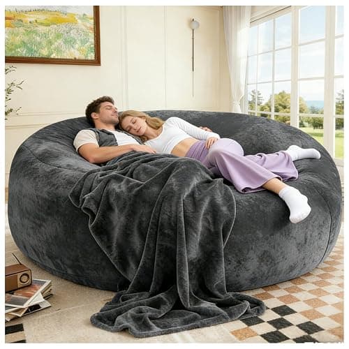 Big Bean Bag Chairs for Adults ，6FT Bean Bag Chair with Filler Memory Foam Chair Super Soft Plush, Living Room Furniture, Suitable for bedrooms, Comfy Lounge Reading Chairs (DarkGrew, 6FT) - Image 1