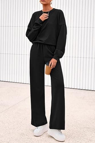 PRETTYGARDEN Women 2 Piece Outfits 2025 Fall Sweatsuits Crewneck Sweatshirt Wide Leg Sweatpants Lounge Sets Tracksuit thumbnail 7