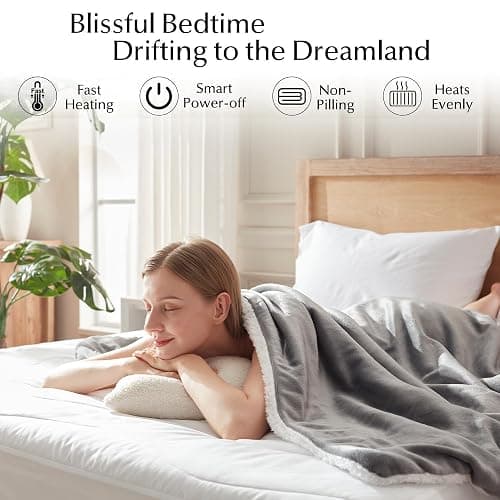 SNUGSUN Heated Blanket Throw Size, Soft and Cozy Electric Heating Blanket for Bed, Automatic Safety System 6 Heating Levels & 4 Hours Auto-Off Gift for Grandma,50" x 60" London Grey thumbnail 4